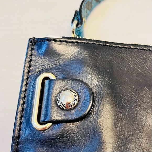 Vintage Francesco Biasia Black Leather Crossbody Bag Blue Python Strap Y2K Italy - Picture 7 of 16